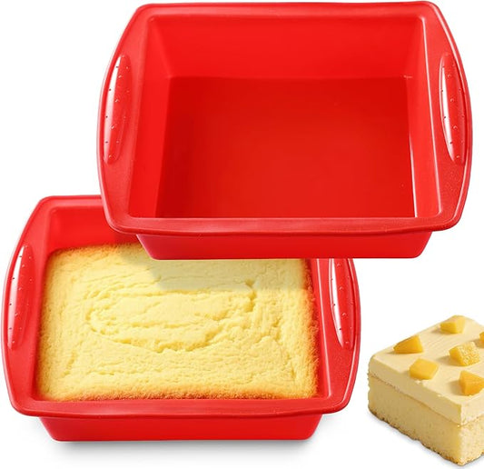Silicone Square Brownie Pan 2 Pack, 8x8 Baking Pan for Brownies, Cakes, Bread, Pie & Lasagna – BPA Free, Heat Resistant,Flexible Silicone baking mold,Oven, Microwave, Dishwasher Safe