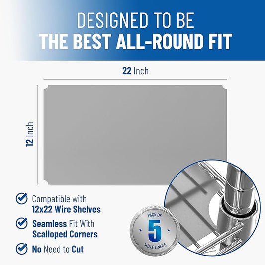 Sterling Shelf Liners for Wire Shelf System: Set of 5 in Graphite: 12 x 22 inch: Plastic Wire Shelving Mats