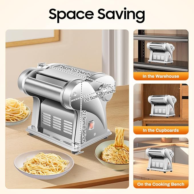 Electric Pasta Maker Machine, Automatic Dough Sheeter Dough Roller, Noodles Dumpling Skin Maker, Thickness Adjustable Stainless Steel, for Home Family Use(110V)