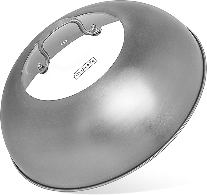 YOSUKATA Wok Lid 13.6 Inch - Premium Stainless Cover with Tempered Glass Insert Steam Holes - Dishwasher-Safe Lid for 14-Inch Wok - Chees Melting Dome for Griddle