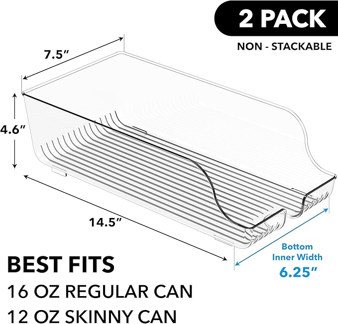 Simple Houseware Tall Skinny Can Organizer and Dispenser for Refrigerator or Pantry, Clear, Set of 2