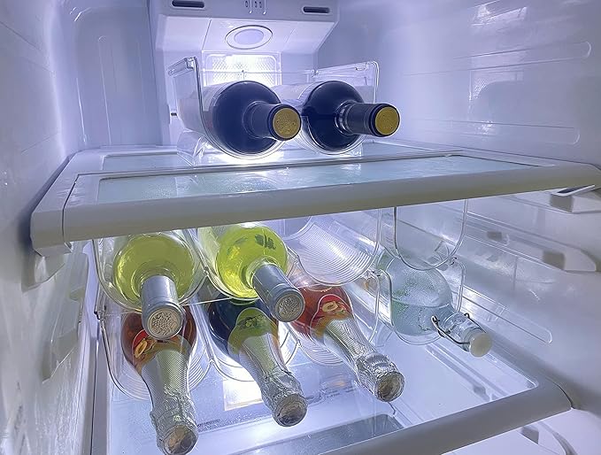 Set of 2 Refrigerator Wine Rack, Cabinet Water Bottles Storage Organizer, Stackable Wine Rack for Kitchen Countertop Save Space, 1-Bottle 2 Packs