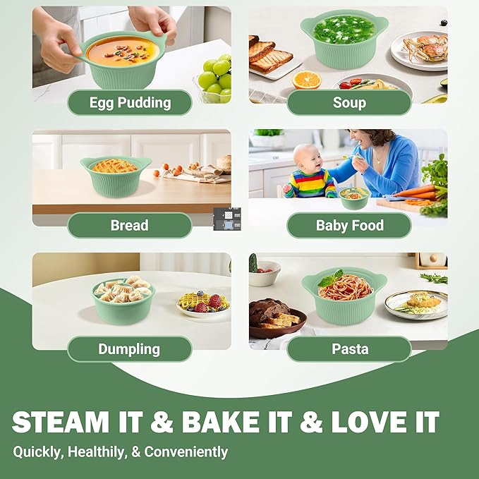 Silicone Microwave Steamer - Microwave Pot Steamer Basket Bowl for Baby Food, Vegetables & Dumplings, Compact & Lightweight Design, Oven & Dishwasher Safe (Green, L 42oz(1250ml))