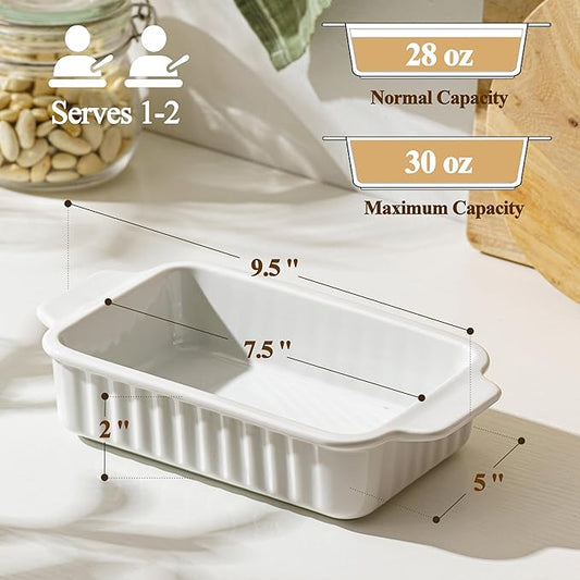 Small Baking Dish, 9x5 inch Casserole Dishes for Oven, 30 Oz Ceramic Baking Pans with Double Handles for Roasting, Lasagna, Pie, Gratin, Set of 2