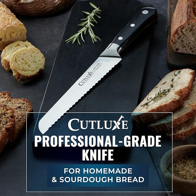 Cutluxe Bread Knife – 8" Serrated Bread Knife for Homemade Bread, Sourdough, Bagel – Razor Sharp High Carbon German Steel Blade for Slicing & Cutting – Ergonomic Handle – Artisan Series