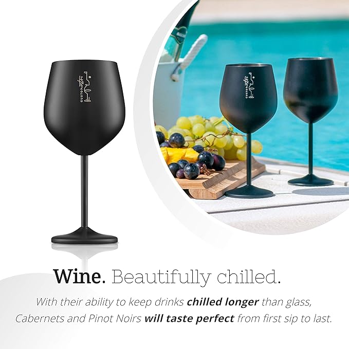 Gusto Nostro Stainless Steel Wine Glass - 18 oz - Unbreakable Black Wine Glasses for Travel, Camping and Pool - Fancy, Unique and Cool Portable Metal Wine Glass for Outdoor Events, Picnics (Set of 4)