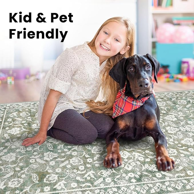 Vintage 2x7 Runner Rug, Sage Green Beige Washable Runners for hallways, Super Soft Kitchen Runner Rug Non Slip, Print Faux Wool Floral Thin Carpet Runner for Entryway Indoor Bedside Runner