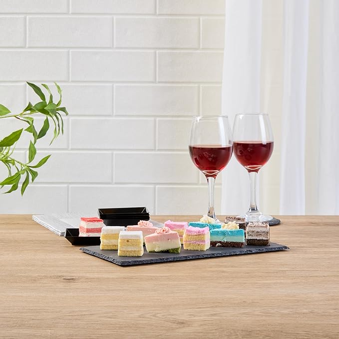 Restaurantware Slate Serving Tray 1 Pack of 11.8" x 6" Foam Feet Charcuterie Stone Plate Rustic Edges Freezable Black Serving Display Cheese Boards for Kitchen, Gourmet, Dining, Parties
