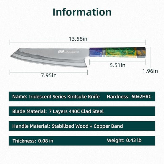 FINDKING 8 Inch Chef's Kiritsuke Knife, Professional Japanese Kitchen Knife for Skilled Cooks, 440C Steel Blade, Perfect for Chopping, Slicing, and Dicing (Iridescent Series)