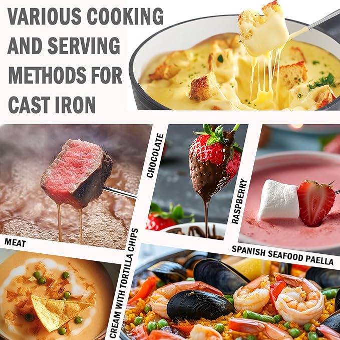 Artestia Cast Iron Fondue Pot Set – Swiss Traditional 2L Cheese & Chocolate Fondue Pot for 4-6 People – Ideal for Melting Cheese, Chocolates, Caramel, & More (Black)
