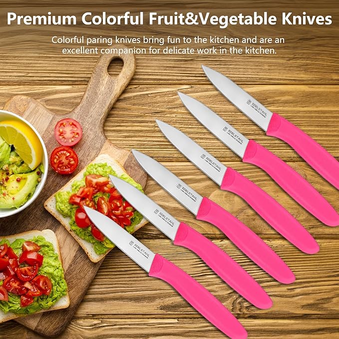 Paring Knives Set,Stainless Steel Paring Knife Set of 6,Sharp Vegetable&Fruit Knifes,Small Knife Set,Ergonomic Handle Paring Knives,Straight Edge Paring Knife Set,Pink Peeling Knife