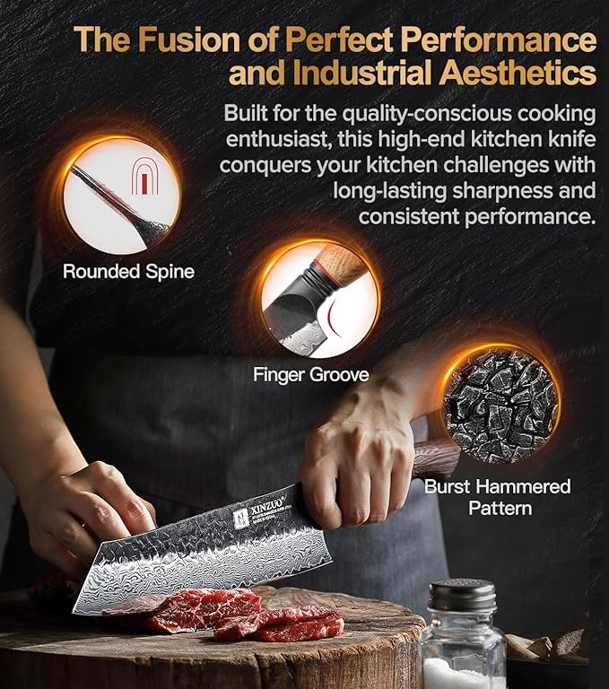 XINZUO 8.3 Inch Kiritsuke Chef Knife, Forged 67 Layers 10Cr15Comov High Carbon Damascus Steel Professional Kitchen Knife,Super Sharp,White Oak + Red G10 Gasket Handle