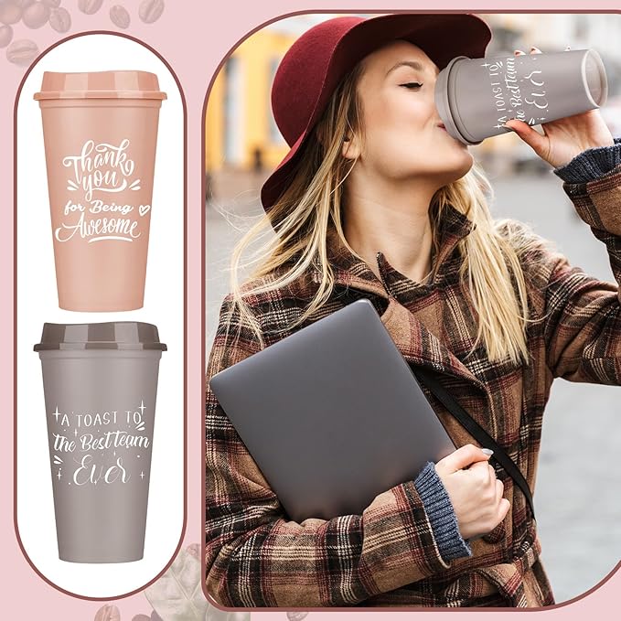 Pickmesh 15 Pcs Employee Appreciation Gifts Christmas Thank You Gift for Team Building 16 oz Teacher Plastic Coffee Cup with Lid Inspirational Travel Tumbler for Coworker Staff Pastor (Varicolored)