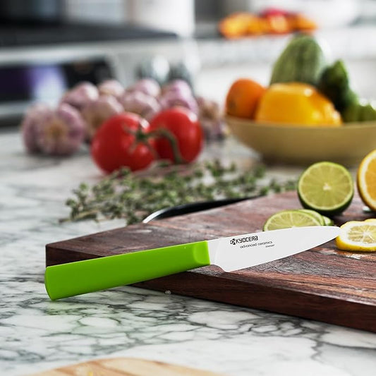KYOCERA INNOVATIONwhite 3" Ceramic Paring Knife - White Z212 Blade with Non-Slip Green Handle