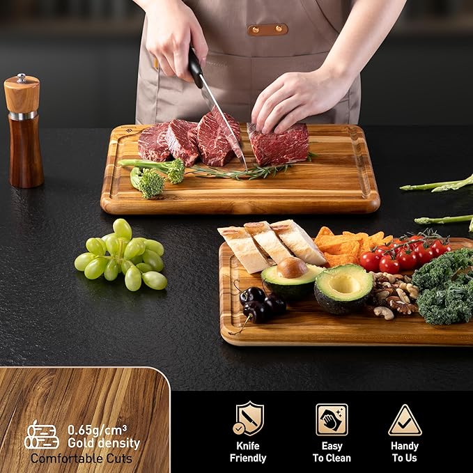 2 Pack Teak Cutting Board for Kitchen Wooden Chopping Board Charcuterie Board Non Slip Over Sink NOT Bamboo Stainless Steel Titanium Acrylic Acacia Olive Glass Plastic Silicone Metal