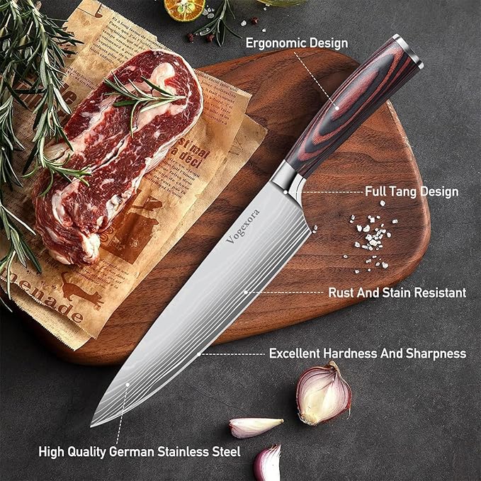 5 Pcs Chefs Kitchen Sharp Knife Set - Japanese Professional Cooking Cutting Knives for Meat Vegetable Bread and Paring, High Carbon Stainless Steel Santoku