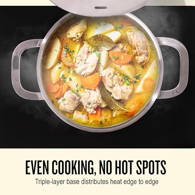 Alva Maestro Stainless Steel Stock Pot 4Qt. - Lasered Engrave Measurement, Oven Safe and Made without PFAS, PFOA & PTFE - Induction and All Stovetop Compatible with Even Heat Distribution