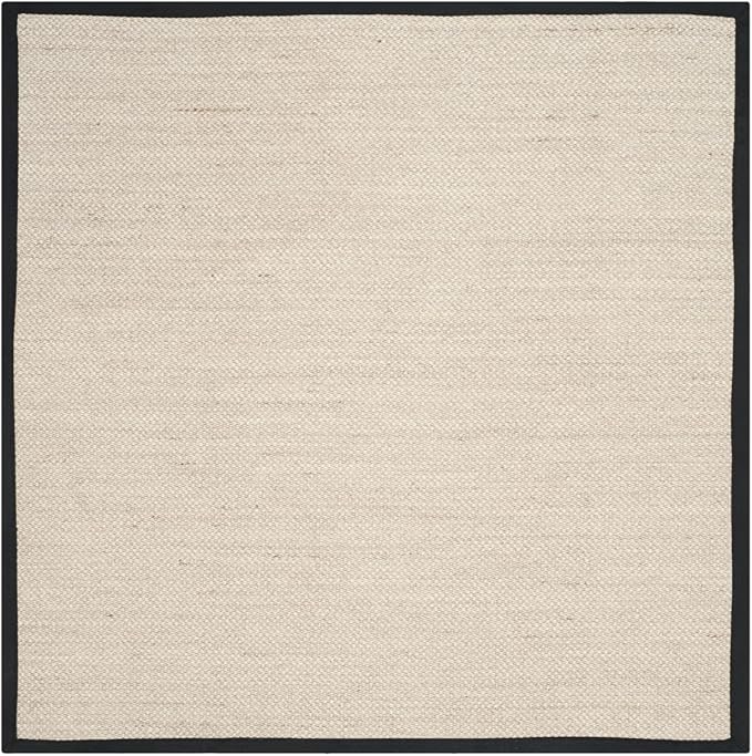 SAFAVIEH Area Rug 10' Square - Natural Fiber Collection - Large - Marble & Black, Sisal, Woven Design with Border (NF143A)
