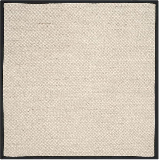 SAFAVIEH Area Rug 10' Square - Natural Fiber Collection - Large - Marble & Black, Sisal, Woven Design with Border (NF143A)