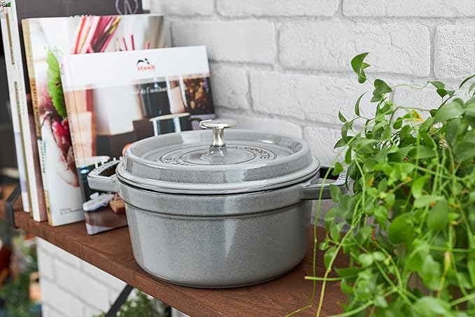 STAUB Cast Iron Roaster/Cocotte, Round, 24 cm, 3.8 L, Graphite Grey