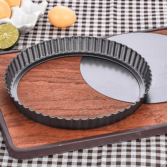 10 Inch Nonstick Tart Pan with Removable Bottom, Carbon Steel Quiche and Pie Pan- 1.1-Inch Depth, Fluted Edges for Baking Tarts, Quiches, Mousse Cakes, and Desserts