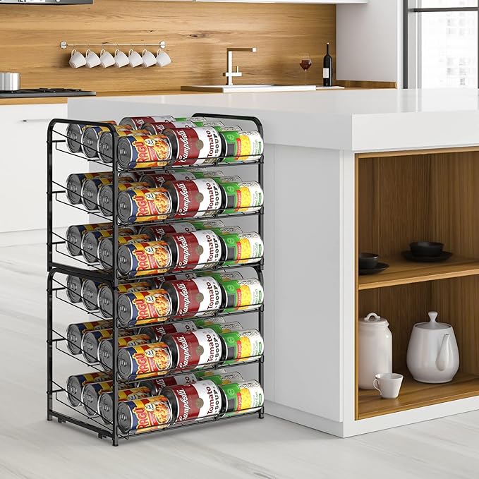 Can Organizer for Pantry Stackable 2 Pack, Can Storage Organizer Rack Stacking Can Dispensers Small Space Holds up to 36 Cans for Pantry, Kitchen, Cabinet Black