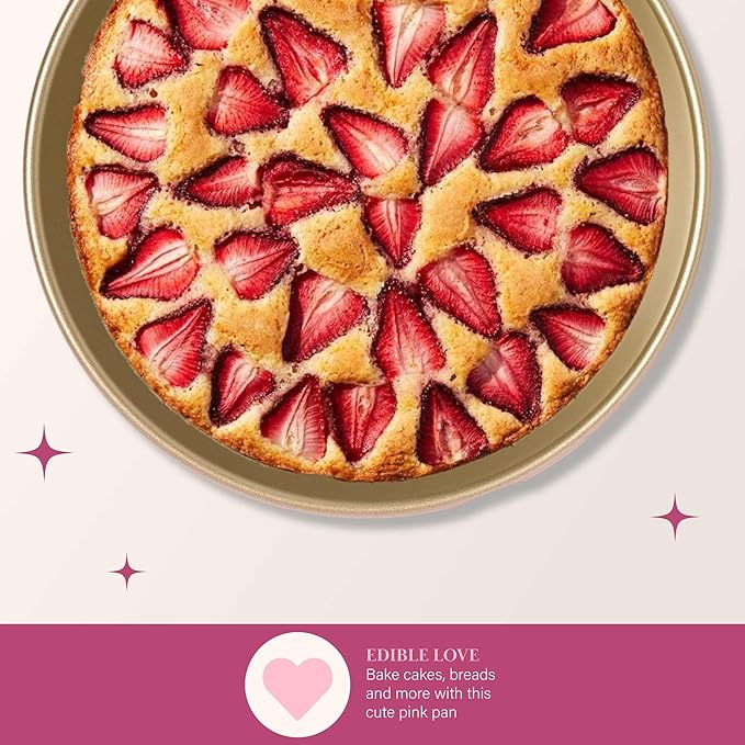 Paris Hilton Nonstick Carbon Steel Bakeware Collection, 9-Inch Round Cake Pan, Dishwasher Safe, Made without PFOA and PFAS, Pink Champagne Two-Tone