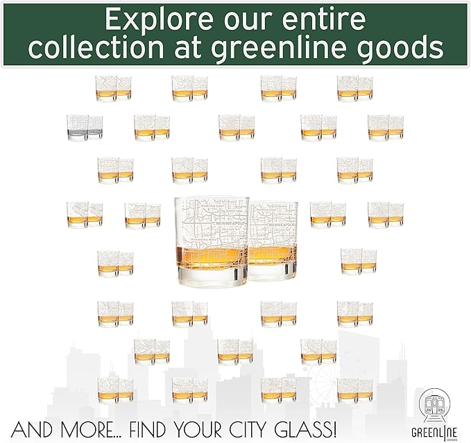 Greenline Goods Whiskey Glasses - 10 Oz Tumbler Set for Minneapolis lovers, Etched with Minneapolis City Map Old Fashioned Rocks Glass - Set of 2