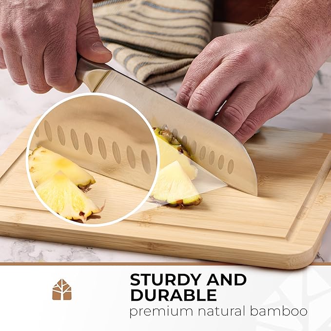 Bamboo Cutting Board Set of 3 - Thick & Durable Wood Cutting Boards with Deep Juice Grooves & Build-in Handles, Large Surface, Easy to Clean – for Meat, Vegetables and Fruits