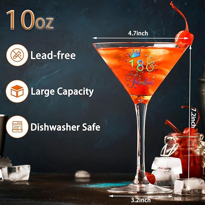 18th Martini Glasses Gifts for Women, Personalized Woman Gift Package Cocktail Glass Set for Her 18 Anniversary