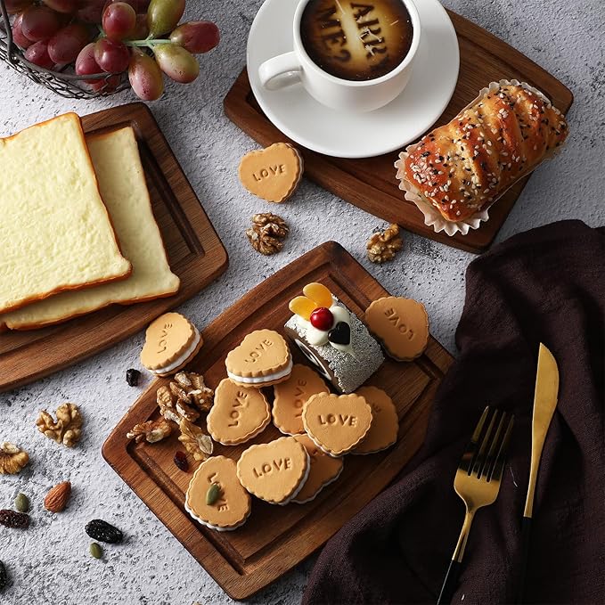 Kigley 20 Pcs Acacia Wood Cutting Boards Bulk for Laser Engraving Wooden Dinner Plates with Groove Chopping Charcuterie Board Carving Tray for Housewarming Party Gifts (8 x 6 Inch)