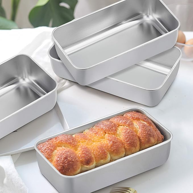TeamFar Loaf Pan, 9¼" × 5" Bread Loaf Pans Meatloaf Pan Stainless Steel for Baking Bread Cake Lasagna, Healthy & Durable, Oven & Dishwasher Safe - Set of 4