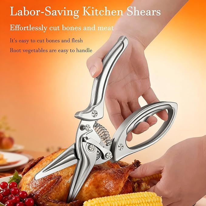 2025 New Heavy Duty Kitchen Scissors,Multifunctional Heavy-Duty Kitchen Shears,Stainless Steel Scissor,Scissors All Purpose for Food,All-Steel Chicken Bone Shears,for Chicken Meat Seafood Bone Cutting