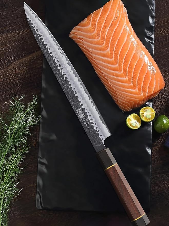Sushi Knife Japanese Sashimi Knives 10 Inch, Hand Forged High Carbon Steel Yanagiba Knife, Kitchen Chef Knives for Cutting Sushi & Sashimi, Fish Filleting