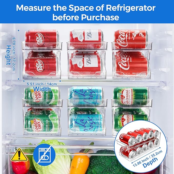2 Pack Rolling Soda Can Organizer for Refrigerator Can Dispenser for Beer Soda Seltzer Pop Can Soda Organizer for Fridge 10 Standard Size 11.15oz, 12oz, 330ML, 355ML Cans Holder Storage