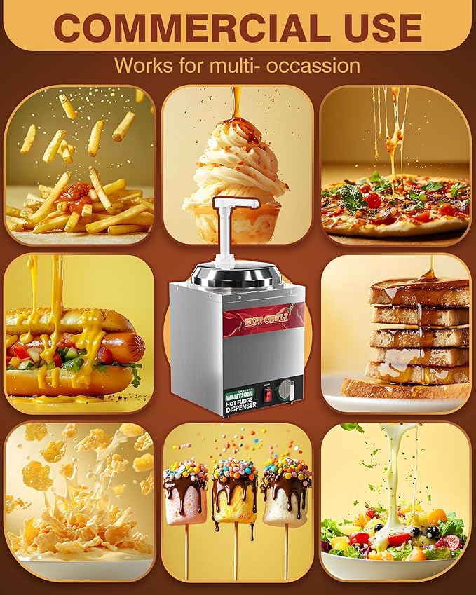 WantJoin Nacho Cheese Dispenser with Pump - 2.2Qt Nacho Cheese Warmer, Commercial Hot Fudge Dispenser W/5-Level Temperature Adjustment for Stainless Steel Hot Fudge Warmer, Cheese Caramel