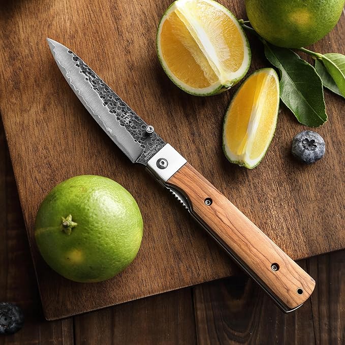 SENBON Forged 440A Stainless Steel sharp pocket folding peeling utility knife Natural Olive Handle Camping trip Outdoor Portable fruit knife