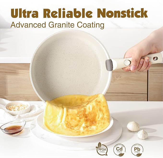 SENSARTE 24 Piece Pots and Pans Set, Nonstick Detachable Handle Cookware, Induction Kitchen Cookware Set with Removable Handle, Healthy Non Stick for RV, Dishwasher & Oven Safe (White)