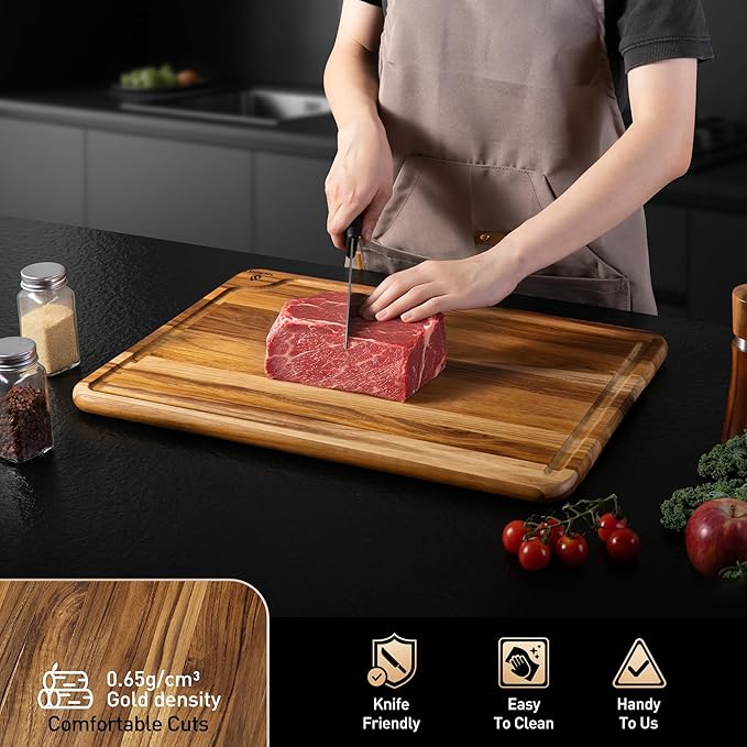 Extra Large Teak Wood Cutting Board 20inch for Kitchen Non Slip Feet Over Sink Butcher Block Chopping Board Nice Solid Thick Wooden Juice Groove Big Xl XXl large Best Hardwood Kitchen Counter Organic