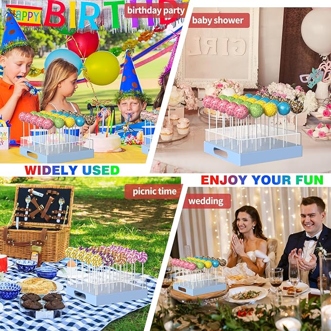 Cake Pop Stand,25 Holes Clear Cake Pops Display Holder,Cake Pop Sticks Kit, Candy Pop Holder,cake pop mold for Party,Wedding,Birthday(Blue,1-Pack)