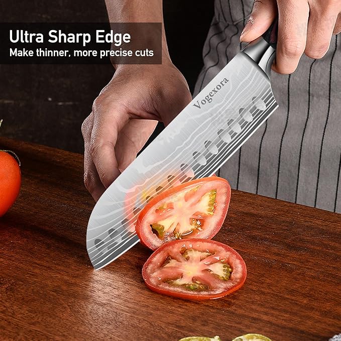 5 Pcs Chefs Kitchen Sharp Knife Set - Japanese Professional Cooking Cutting Knives for Meat Vegetable Bread and Paring, High Carbon Stainless Steel Santoku