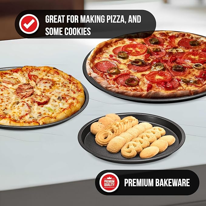 Bakken Swiss Pizza Tray Set 3-Piece – Gray Coating, Non-Stick, Round Steel Pizza Pans - Dishwasher Safe, Premium Bakeware for Home Cooking