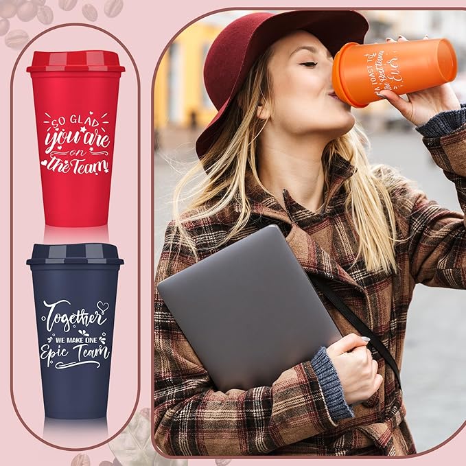 Pickmesh 30 Pcs Employee Appreciation Gifts Christmas Thank You Gift for Team Building 16 oz Teacher Plastic Coffee Cup with Lid Inspirational Travel Tumbler for Coworker Staff Pastor (Colorful)