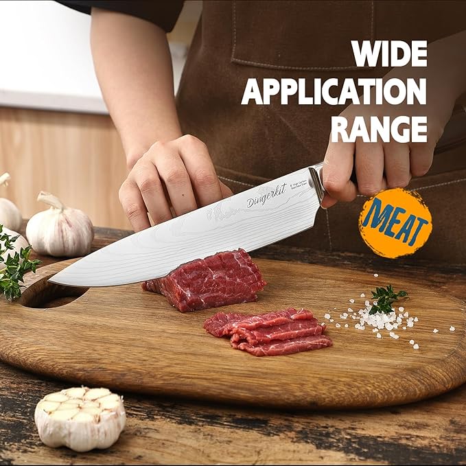 Chef Knife, Chefs Knife for Meat Cleaver Carving Chopping Cutting Made of Damascus Pattern High Carbon Stainless Steel with Pakkawood Handle, Professional 8 Inch Kitchen Knives.