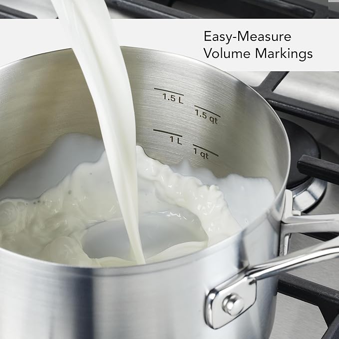 KitchenAid Stainless Steel Induction Saucepan with Lid, 3 Quart - Brushed Stainless Steel