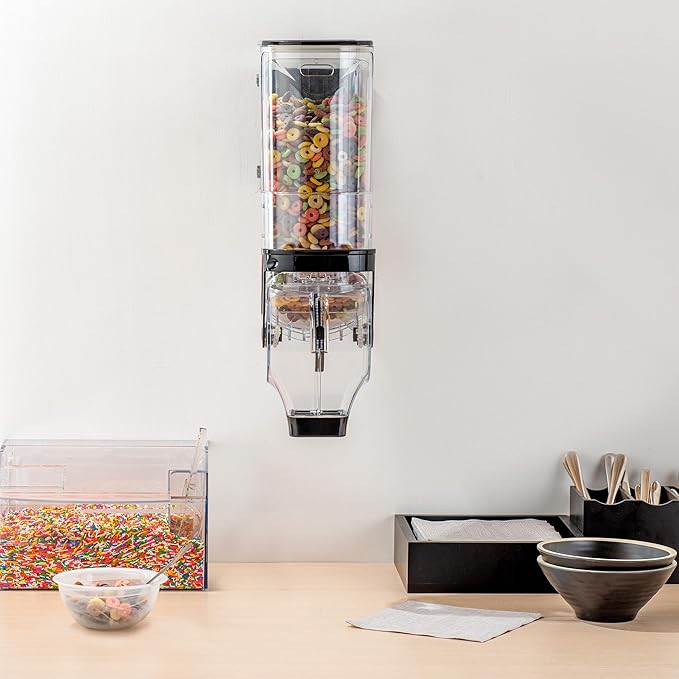 Restaurantware-Met Lux 3.4 Gallon Dry Food Dispenser, 1 Airtight Cereal Dispenser - Wall-Mounted, Single Control, 1 Black Plastic Grain Holder, For Snacks, Nuts, Or Coffee Beans