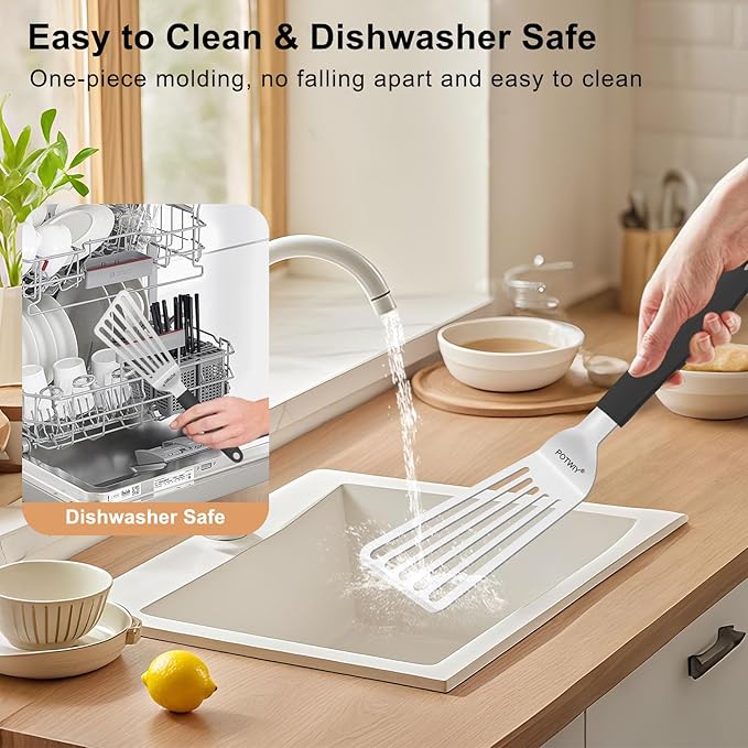 Stainless Steel Spatula Set, 13.3" Large & 11.3" Small Slotted Fish Turner with Silicone Handle, Metal Spatulas for Kitchen, Grilling, Cooking Utensils Flipper for Fish, Egg, Pancake (2 Pack)