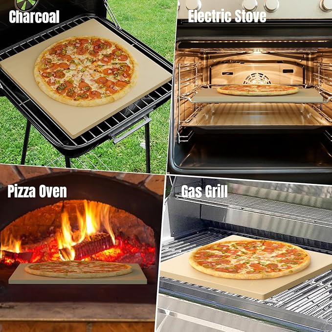 Extra Large Pizza Stone 18 Inch, Rectangular Pizza Grilling/Baking Stone 18" x 18", Industrial Commercial Oven Stone, Ideal for Grilling Baking Several Pizzas Bread - Includes Scaper