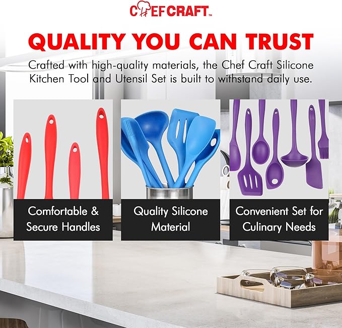 Chef Craft Premium Silicone Kitchen Tool and Utensil Set, 11 Piece, Purple