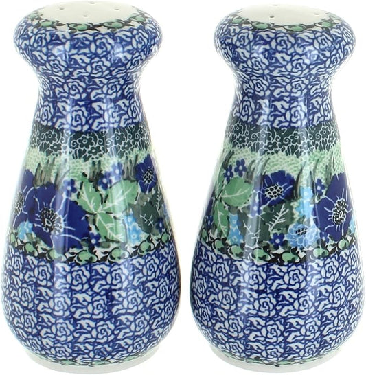 Blue Rose Polish Pottery - Blue Sapphire Fields Large Salt & Pepper Shakers - 6" Tall - Hand-Painted Ceramic Seasoning Set for Table & Kitchen
